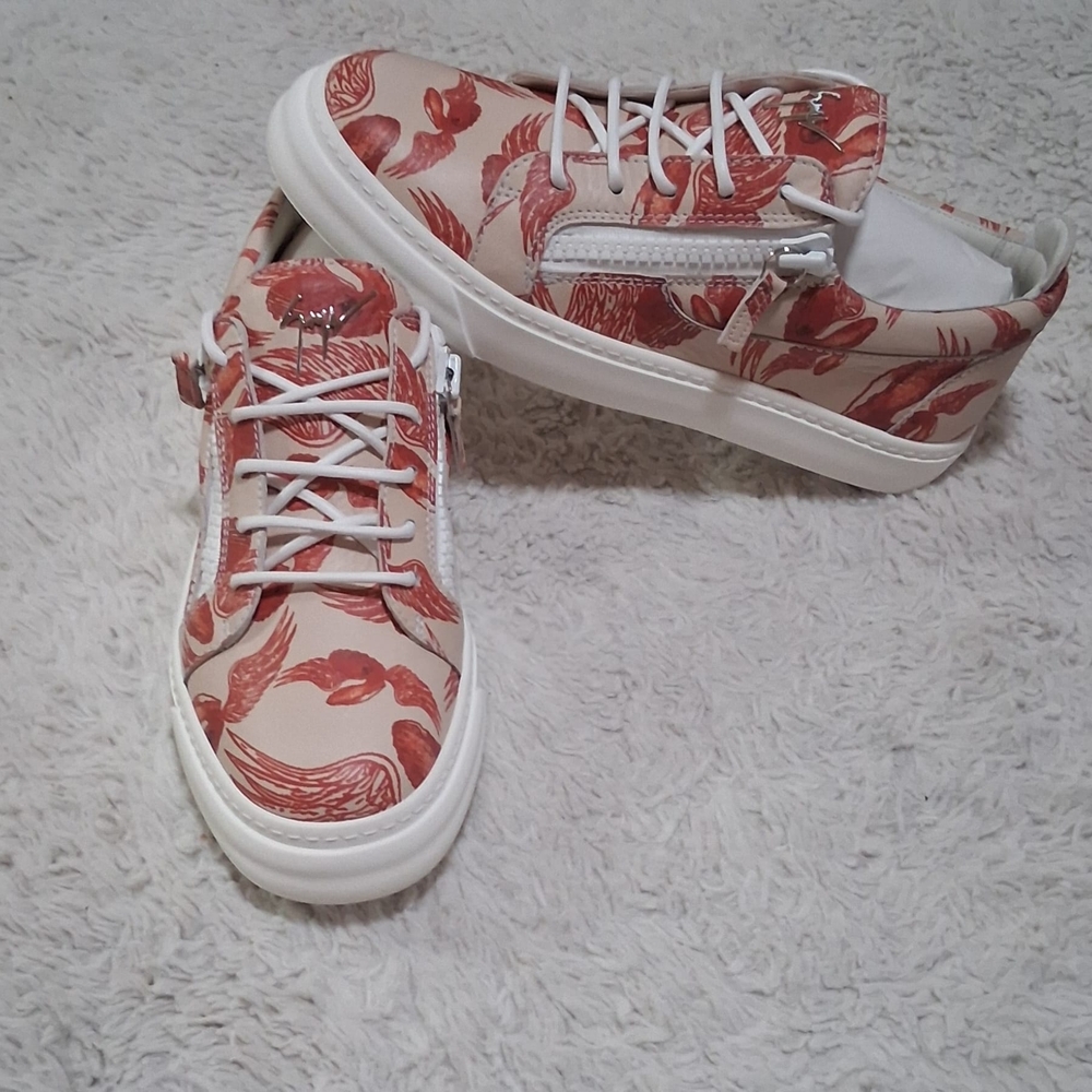 Women's Zanotti Giuseppe  Cream Sneakers with Red Wings Print.